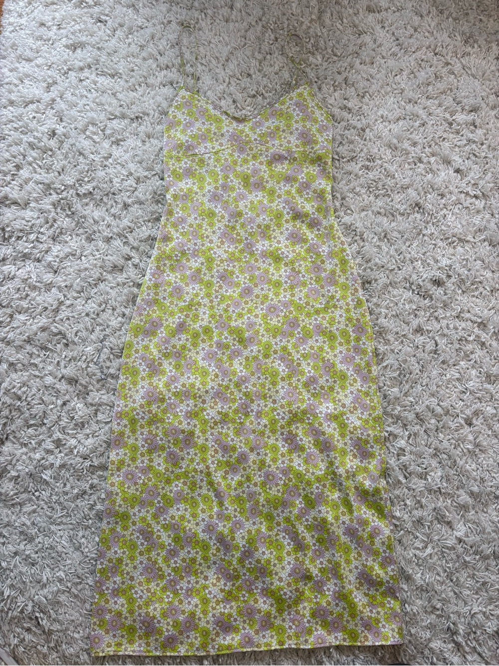 Floral Slip Midi Dress in Green and Lilac